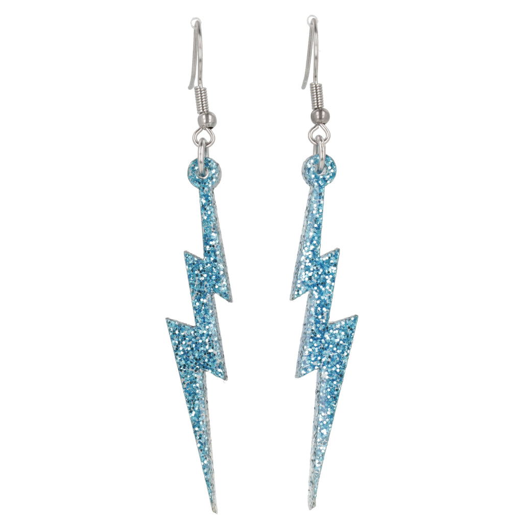Blue Glitter Lightning Bolt Earrings - Sour Cherry