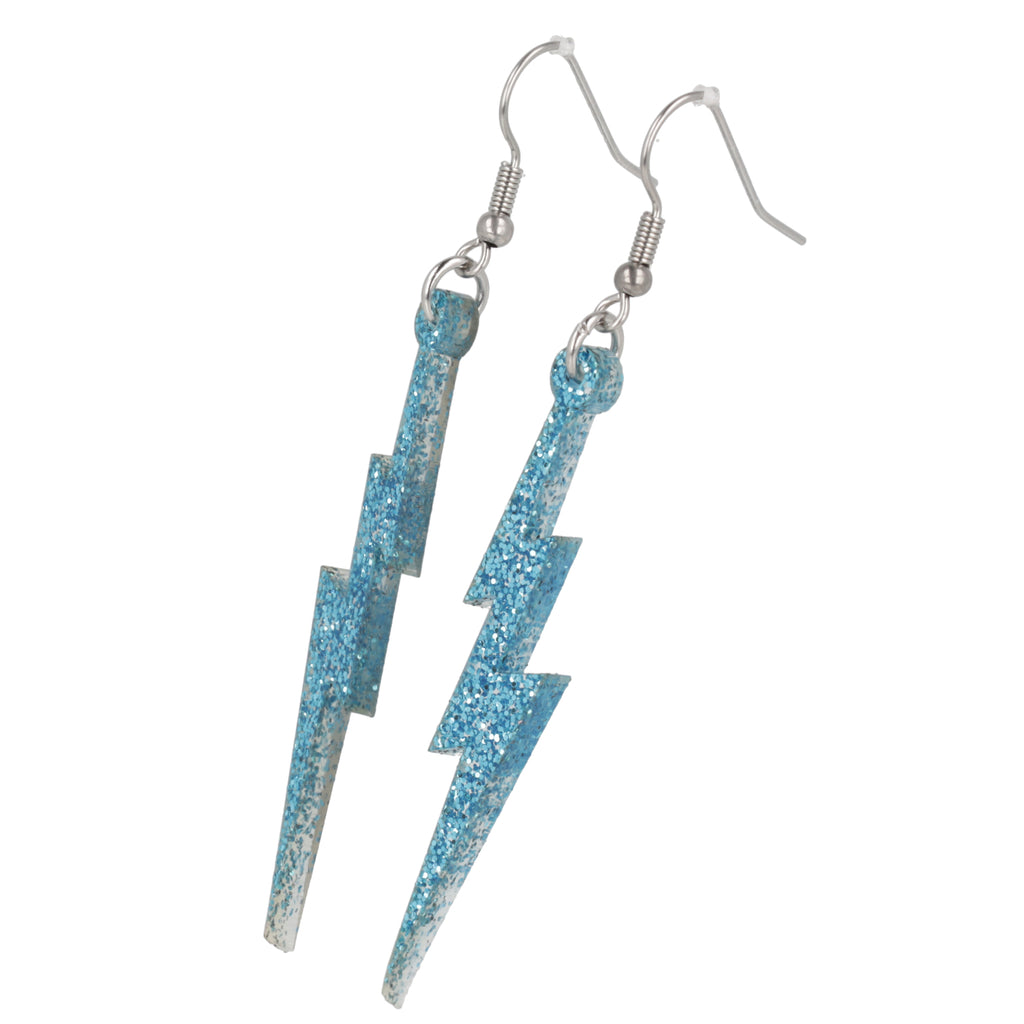 Blue Glitter Lightning Bolt Earrings - Sour Cherry