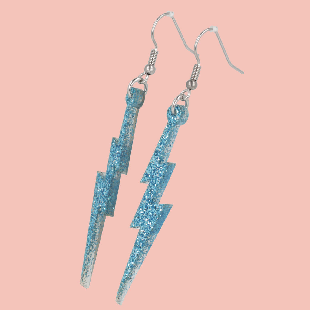 Blue Glitter Lightning Bolt Earrings - Sour Cherry