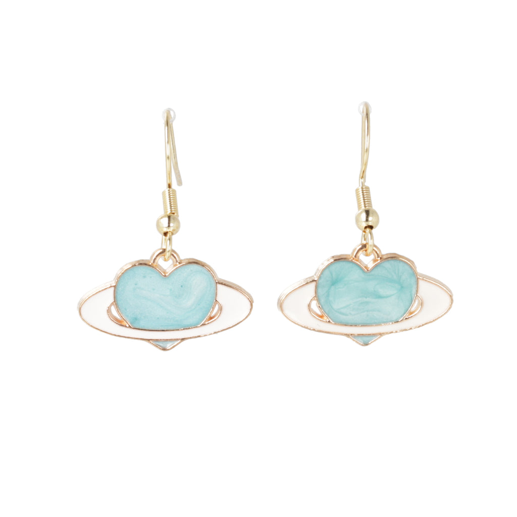 Aqua Heart Planet Drop Earrings - Sour Cherry