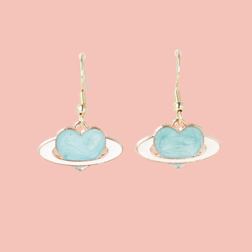 Aqua Heart Planet Drop Earrings - Sour Cherry