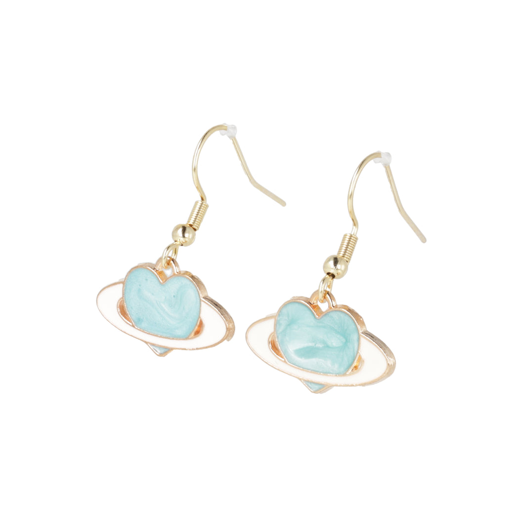 Aqua Heart Planet Drop Earrings - Sour Cherry