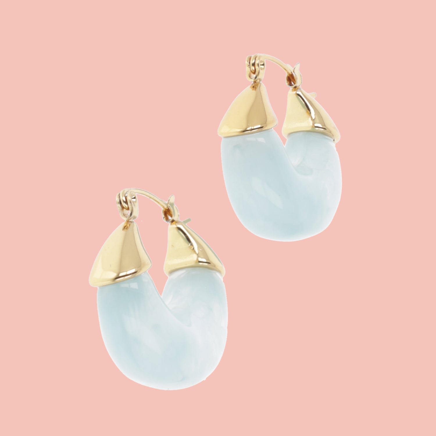 Gold Blue Marble Earrings Blue Marble Hoop Earrings