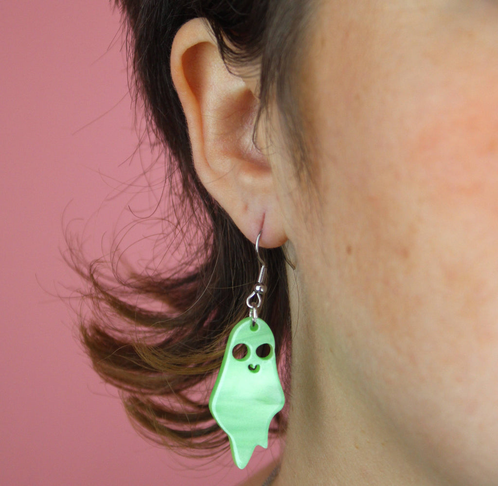 Boo You Whore Marble Green Ghost Earrings - Sour Cherry