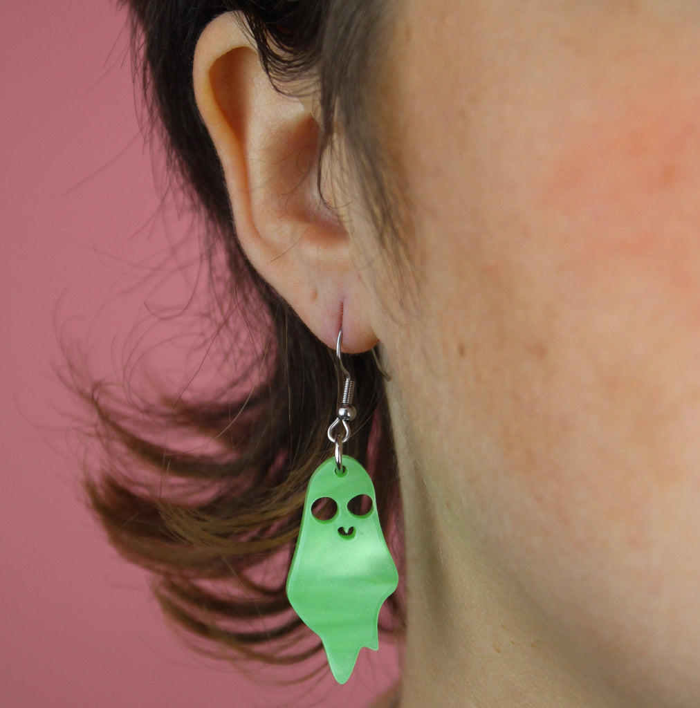Boo You Whore Marble Green Ghost Earrings - Sour Cherry