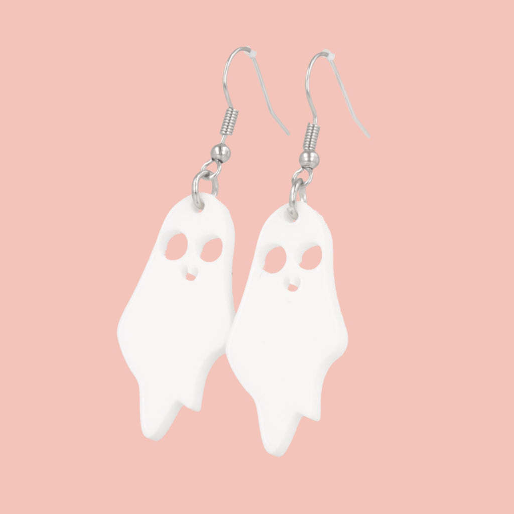 Boo You Whore White Ghost Earrings - Sour Cherry