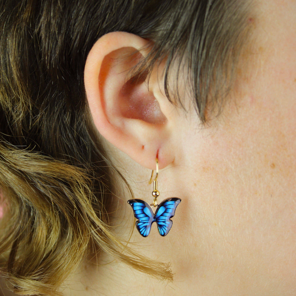 Bright Blue Butterfly Earrings - Sour Cherry