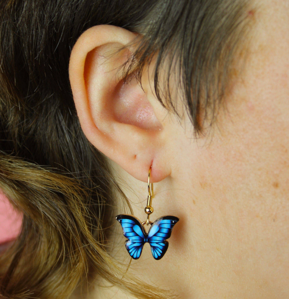 Bright Blue Butterfly Earrings - Sour Cherry