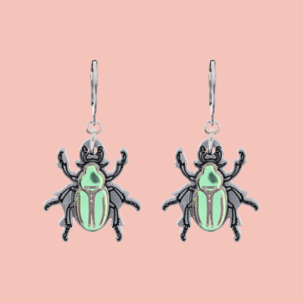 Jewel Summer Beetle Huggie Hoop Earrings - Sour Cherry