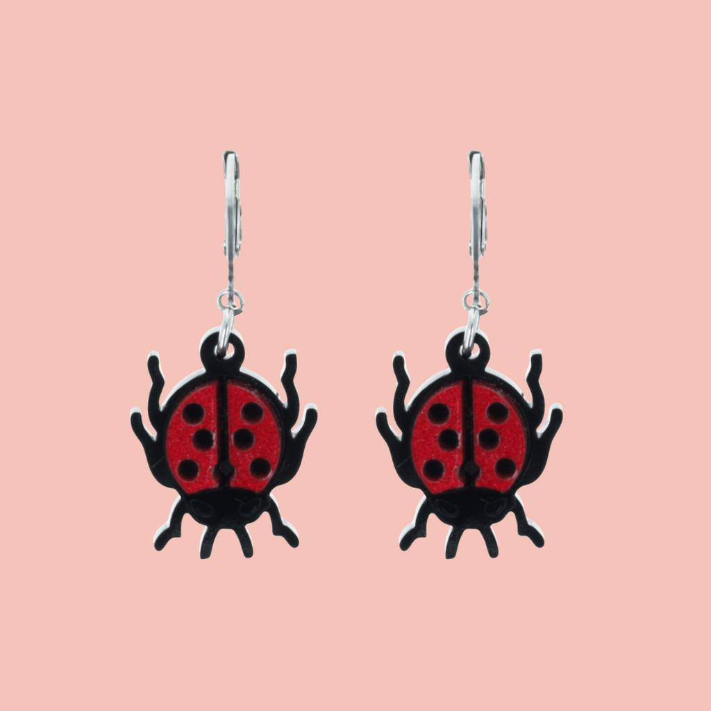 Dotty For You Ladybird Huggie Hoop Earrings - Shimmer Red - Sour Cherry