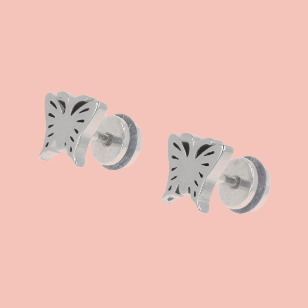 Butterfly Screw On Stud Earrings - Sour Cherry