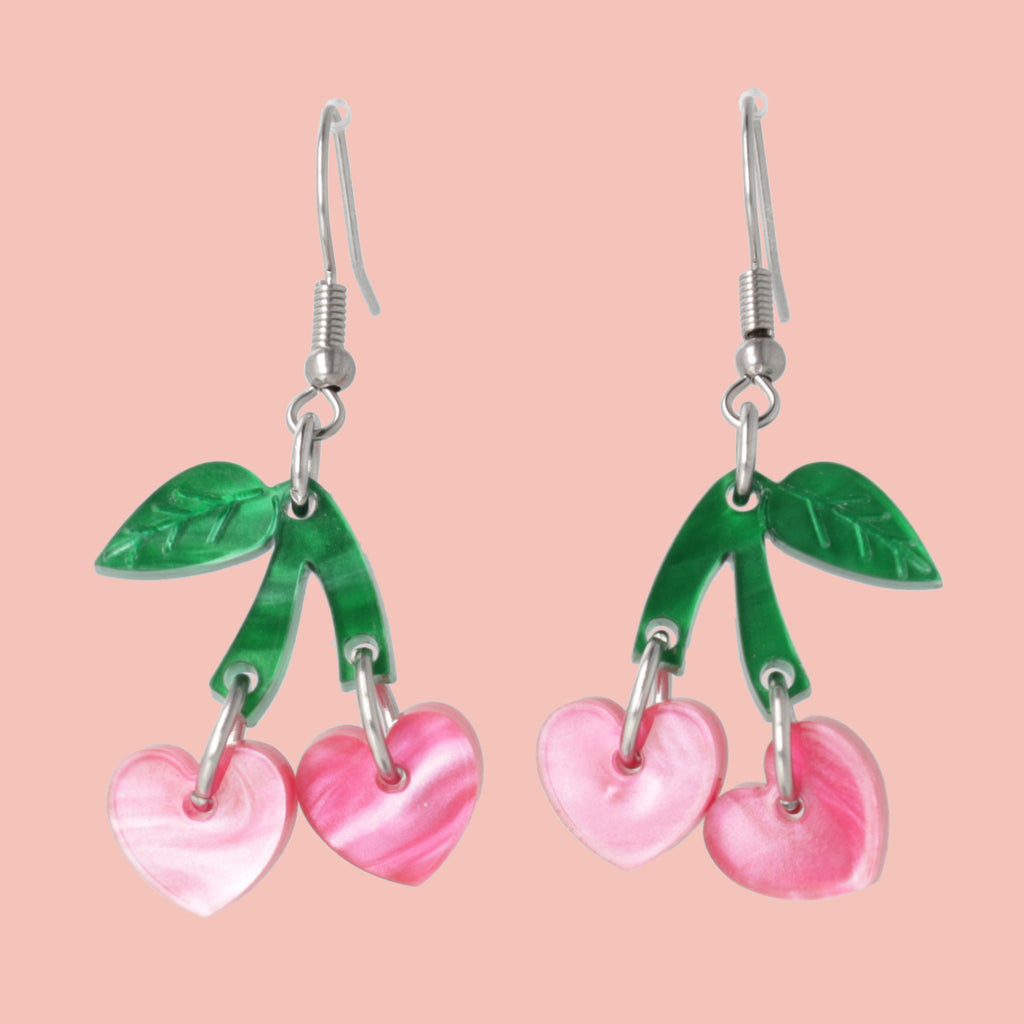 Cherry Love Earrings (Pink Marble) - Sour Cherry
