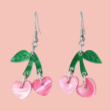 Cherry Love Earrings (Pink Marble) - Sour Cherry