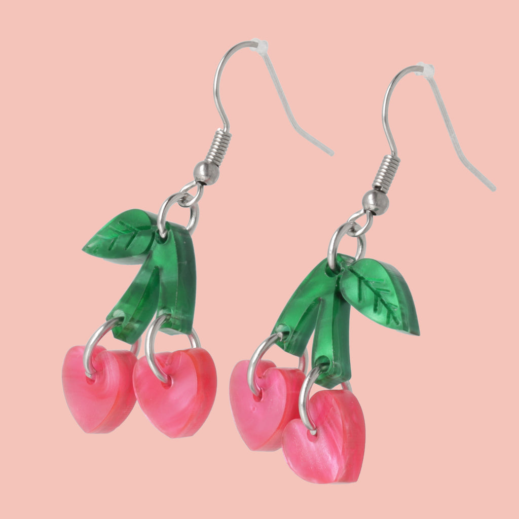 Cherry Love Earrings (Pink Marble) - Sour Cherry