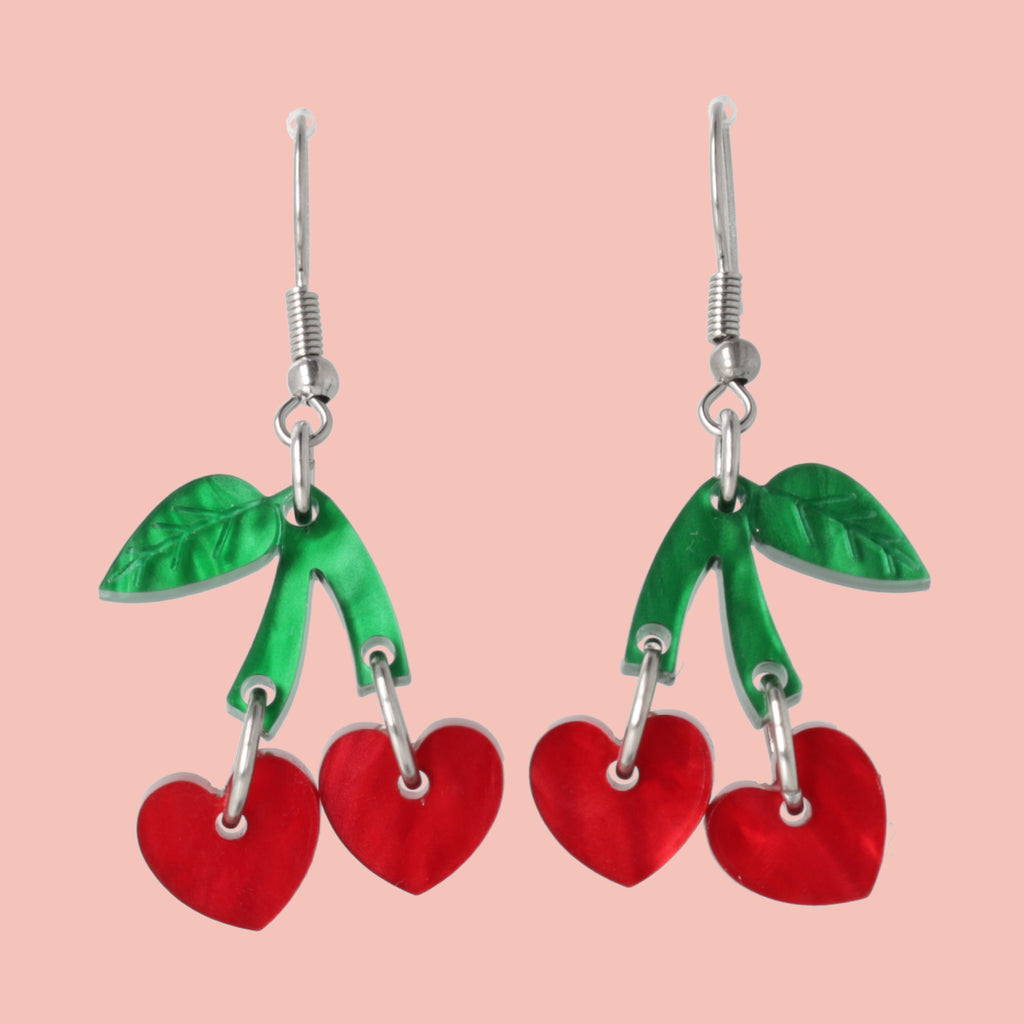 Cherry Love Earrings (Red Marble) - Sour Cherry
