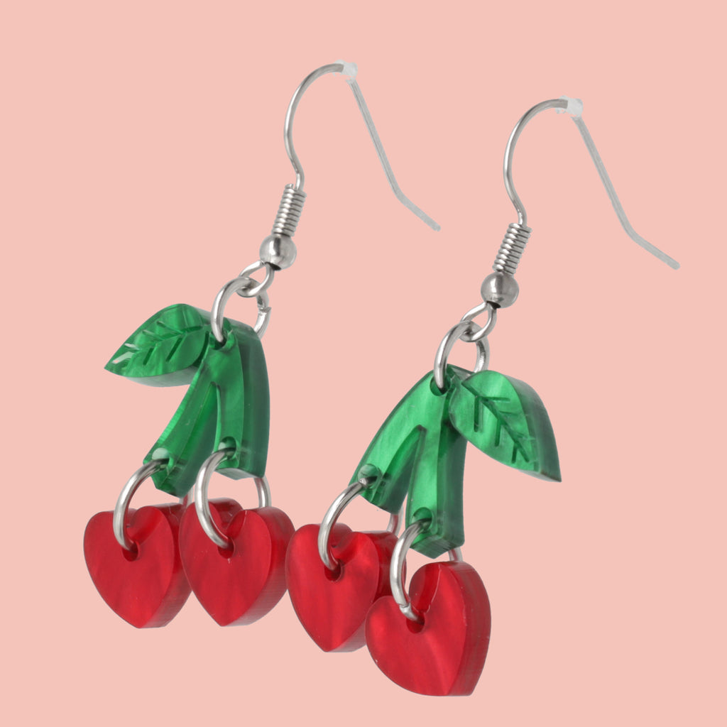 Cherry Love Earrings (Red Marble) - Sour Cherry