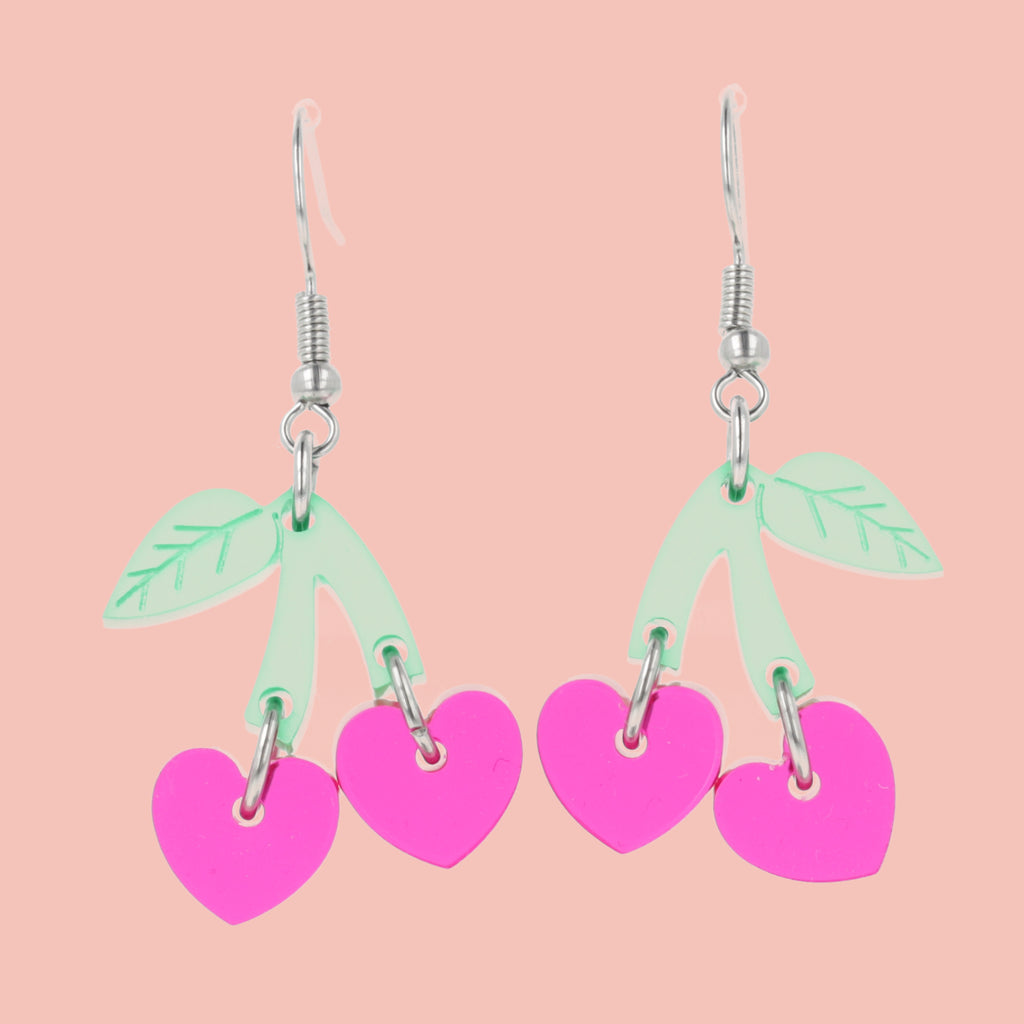 Cherry Love Earrings (Transparent Pink) - Sour Cherry