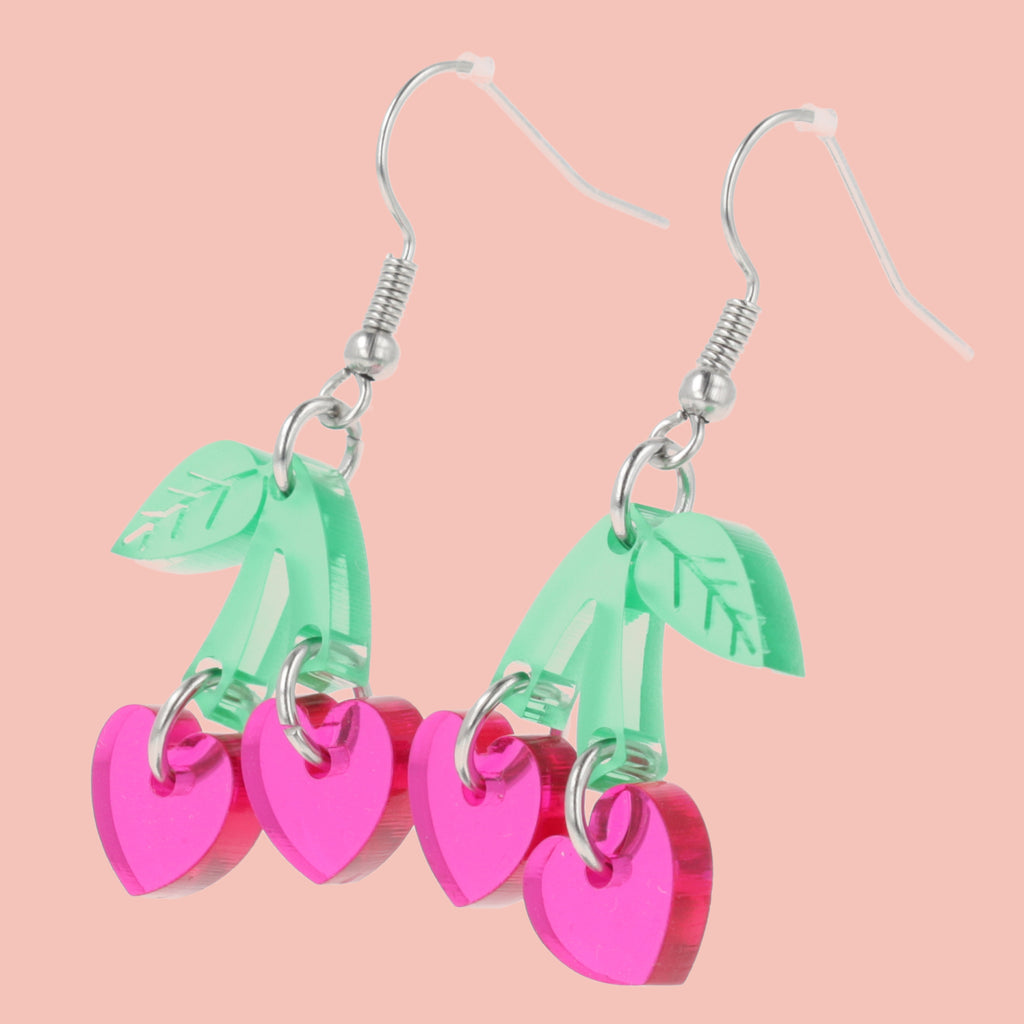 Cherry Love Earrings (Transparent Pink) - Sour Cherry