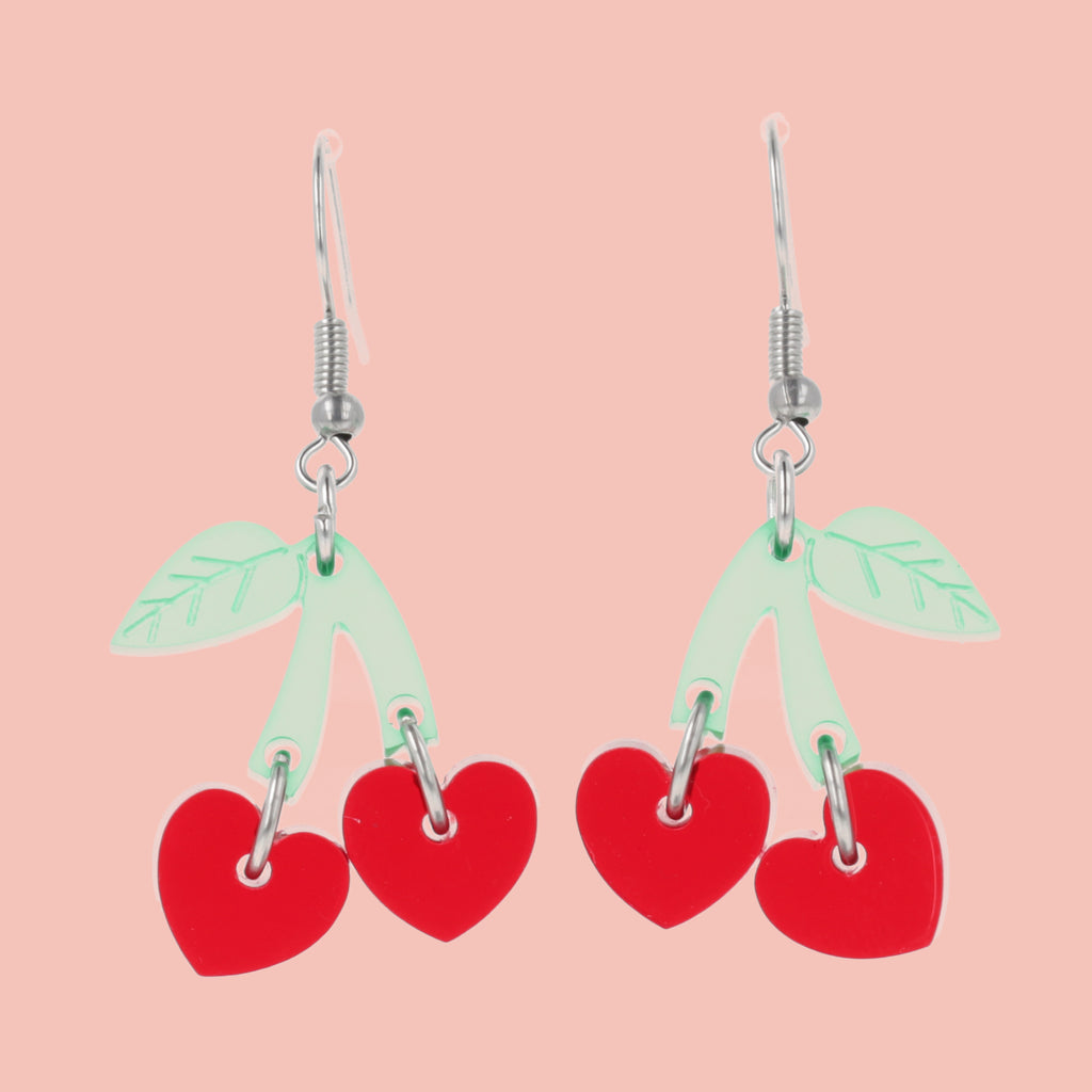 Cherry Love Earrings (Transparent Red) - Sour Cherry
