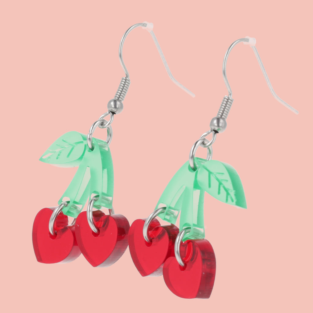 Cherry Love Earrings (Transparent Red) - Sour Cherry