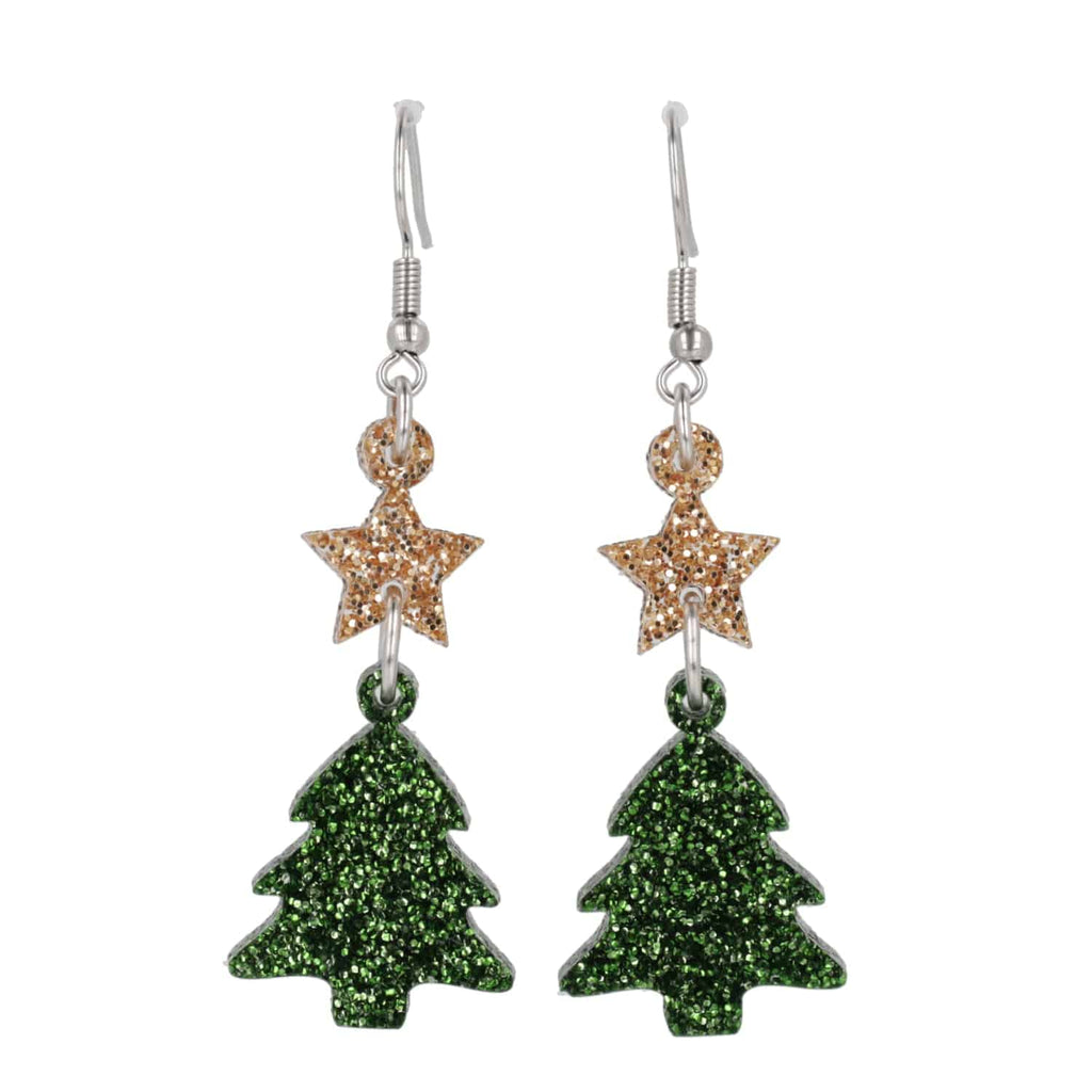 Green Glitter Christmas Tree Earrings - Sour Cherry