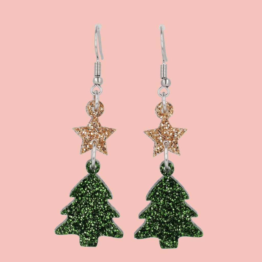 Green Glitter Christmas Tree Earrings - Sour Cherry