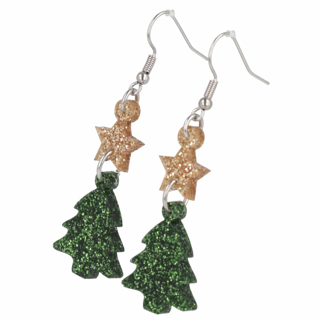 Green Glitter Christmas Tree Earrings - Sour Cherry