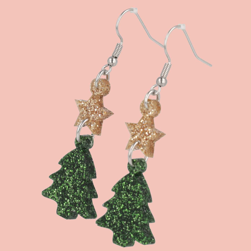 Green Glitter Christmas Tree Earrings - Sour Cherry