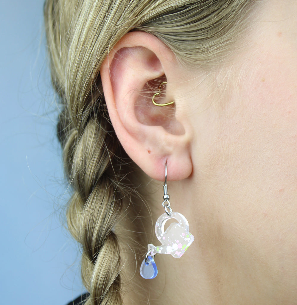 I Wet My Plants! Confetti Watering Can Earrings - Sour Cherry