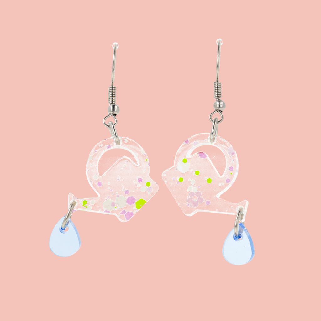 I Wet My Plants! Confetti Watering Can Earrings - Sour Cherry