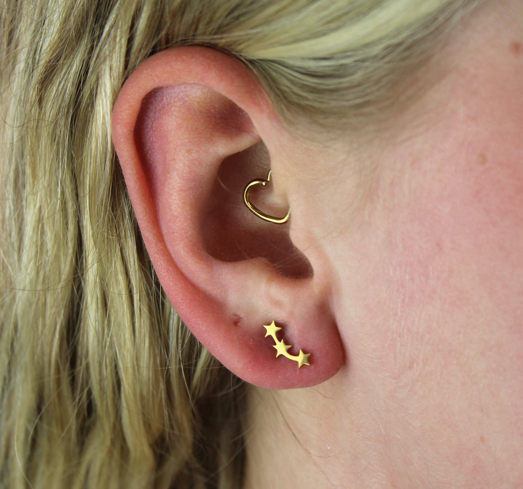 Triple Curved Star Stud Earrings (Gold Plated) - Sour Cherry
