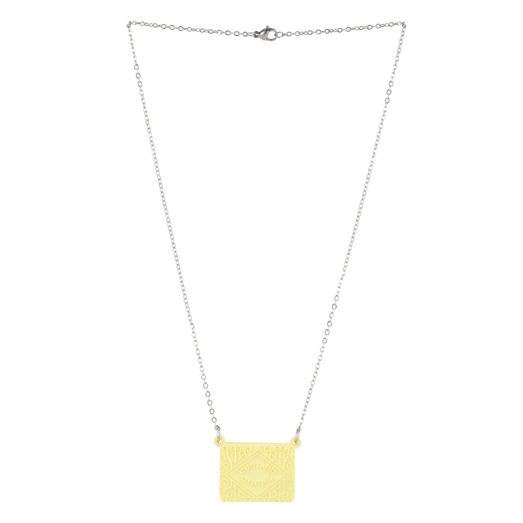Custard cream necklace on a white background