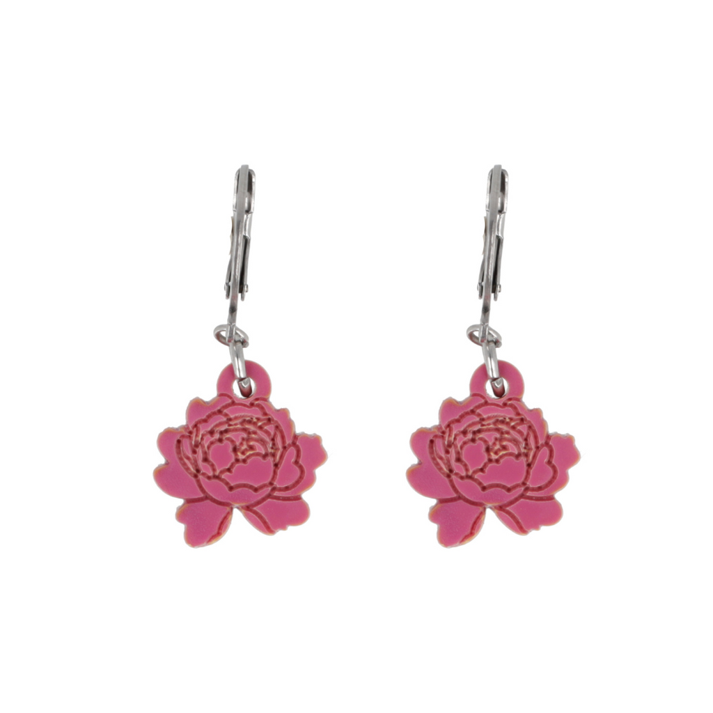 Dark Pink Peony Club Huggie Hoop Earrings - Sour Cherry