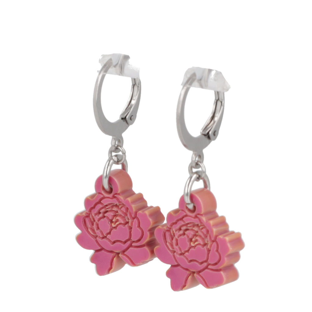 Dark Pink Peony Club Huggie Hoop Earrings - Sour Cherry