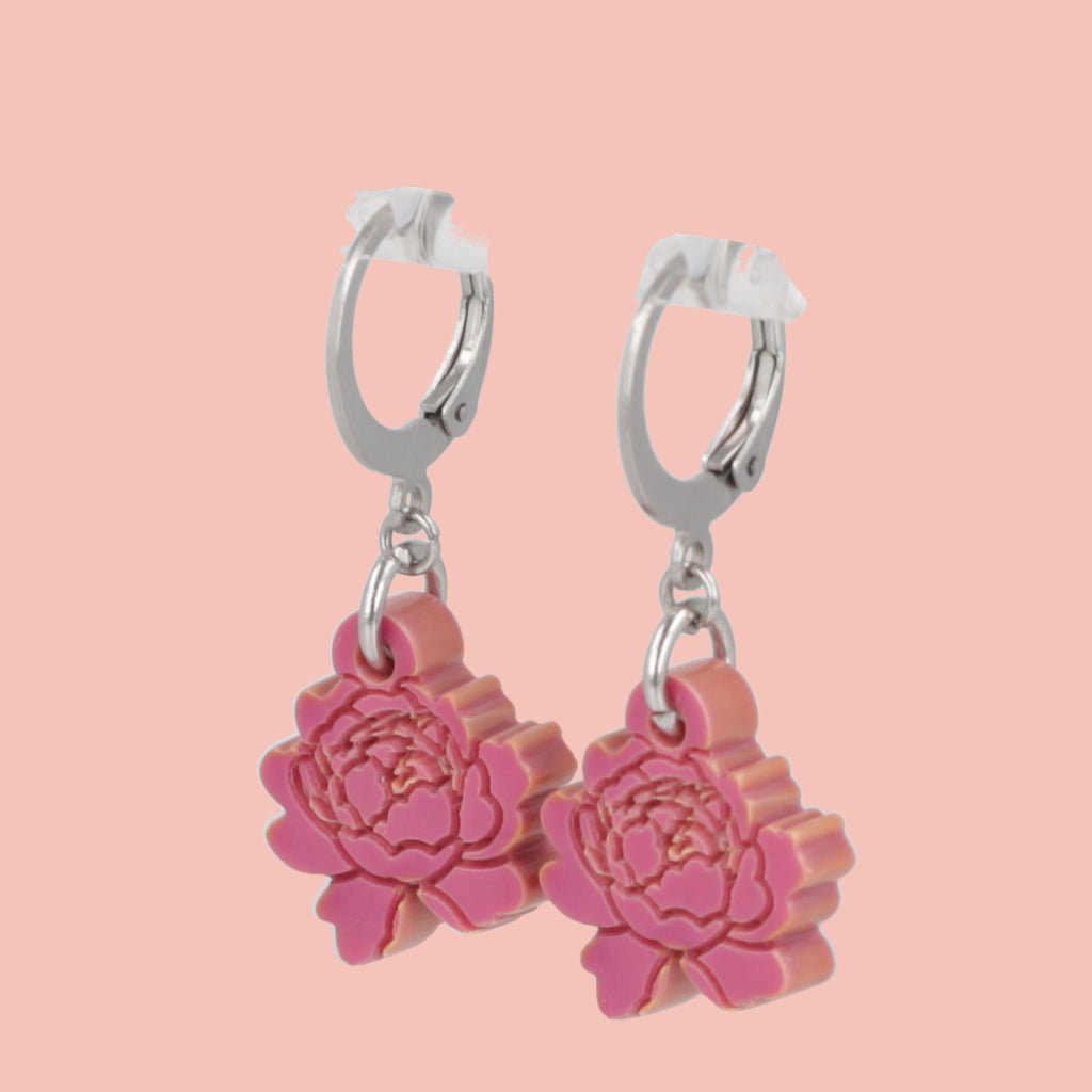 Dark Pink Peony Club Huggie Hoop Earrings - Sour Cherry