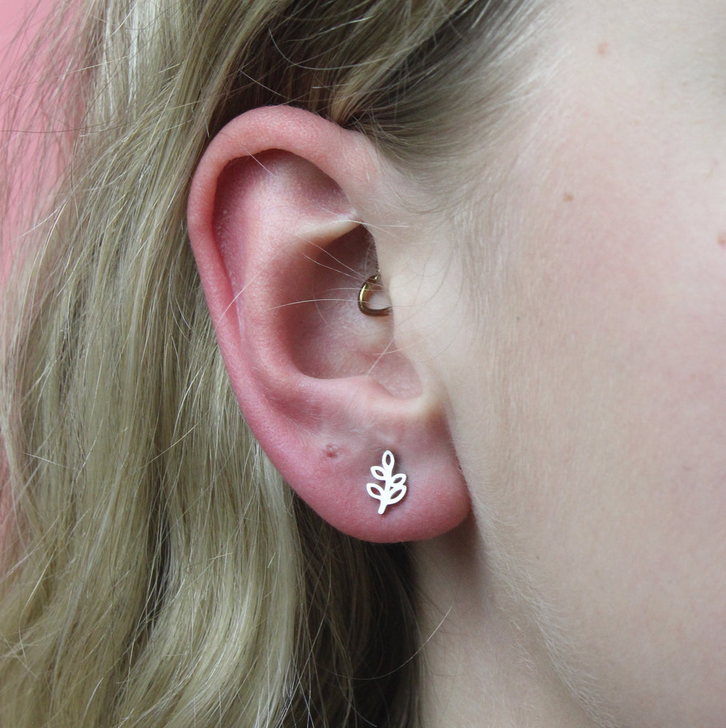 Eucalyptus Leaf Stud Earrings - Sour Cherry