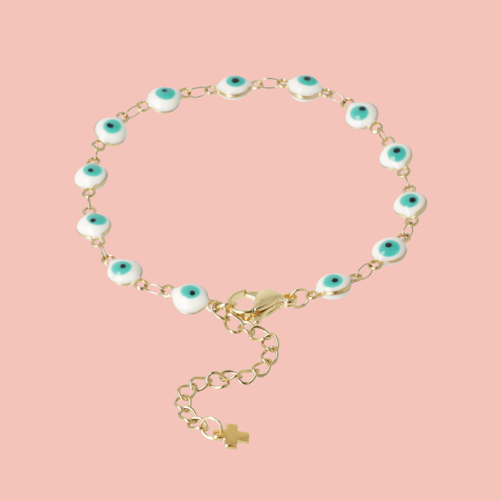 Green Evil Eye Bracelet (Gold Plated) - Sour Cherry