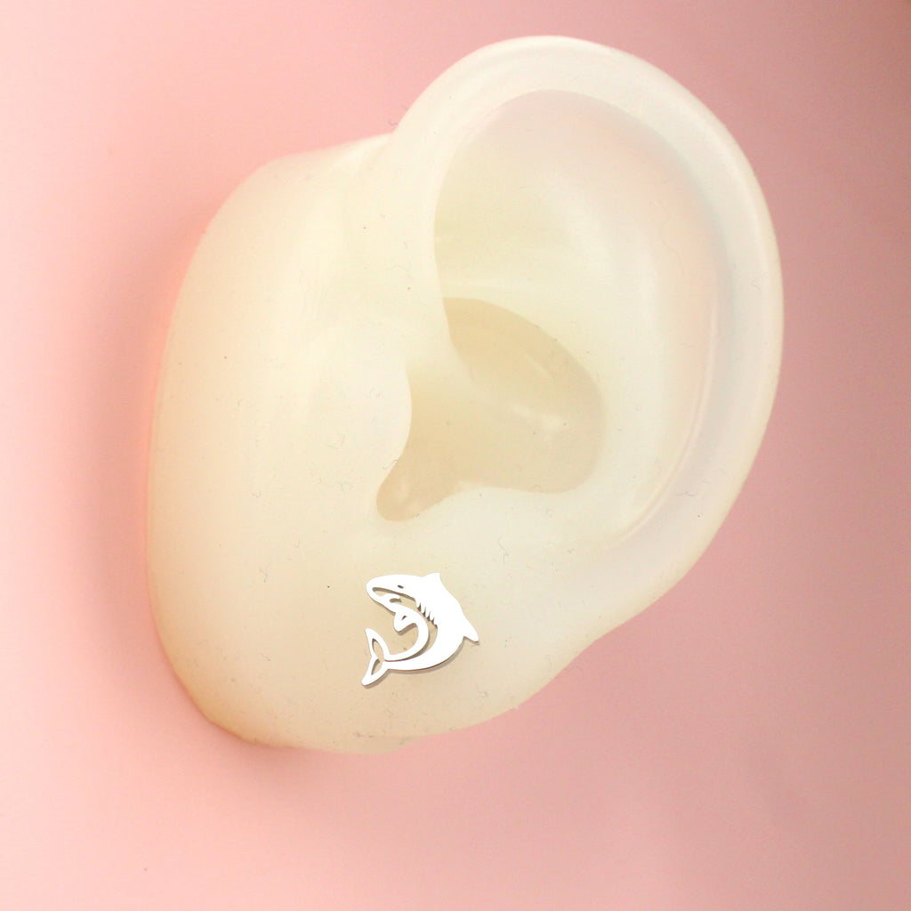Ear wearing Stainless steel cut out shark stud earrings