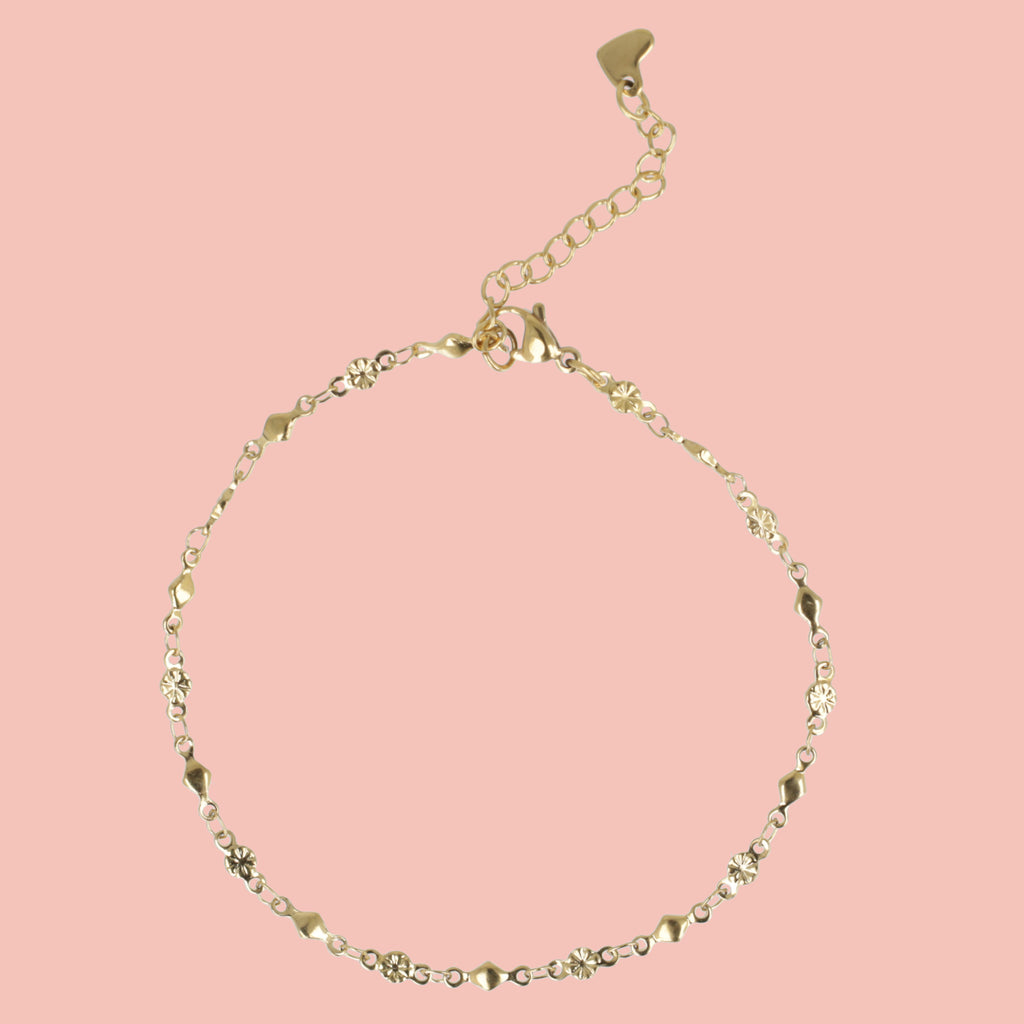 Floral Diamond Anklet (Gold Plated) - Sour Cherry