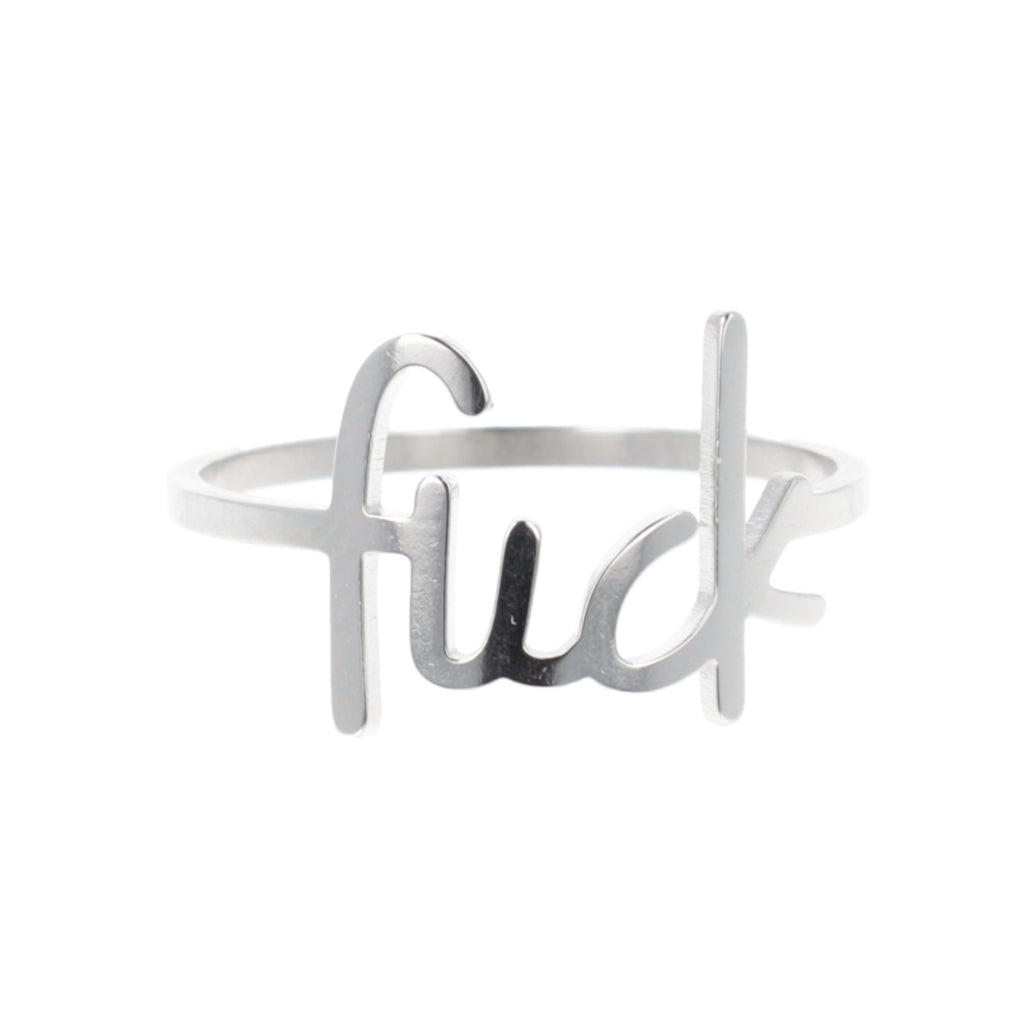 titanium ring with the word f*ck imprited on the front