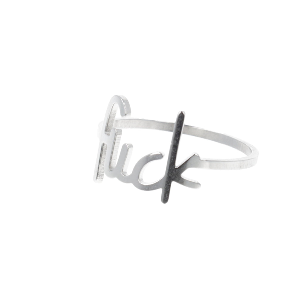 titanium ring with the word f*ck imprited on the front