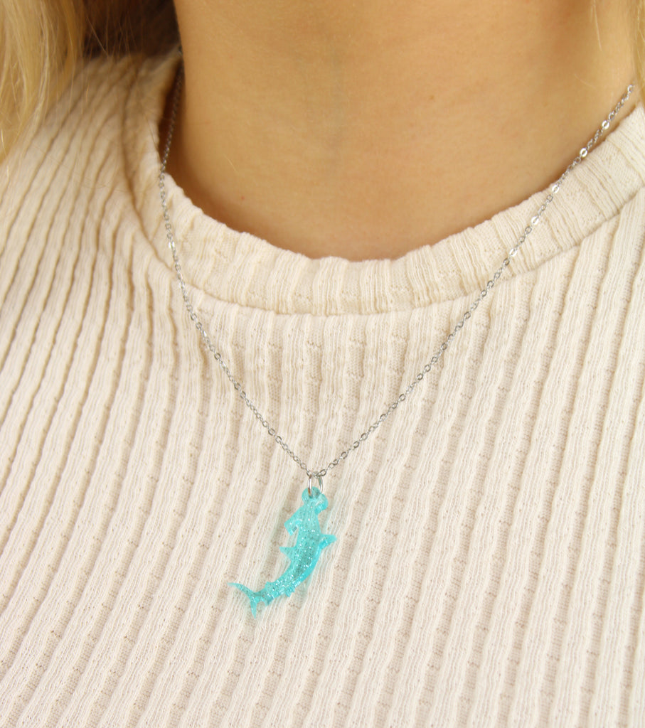 Hammer Time! Glitter Hammerhead Shark Necklace - Sour Cherry