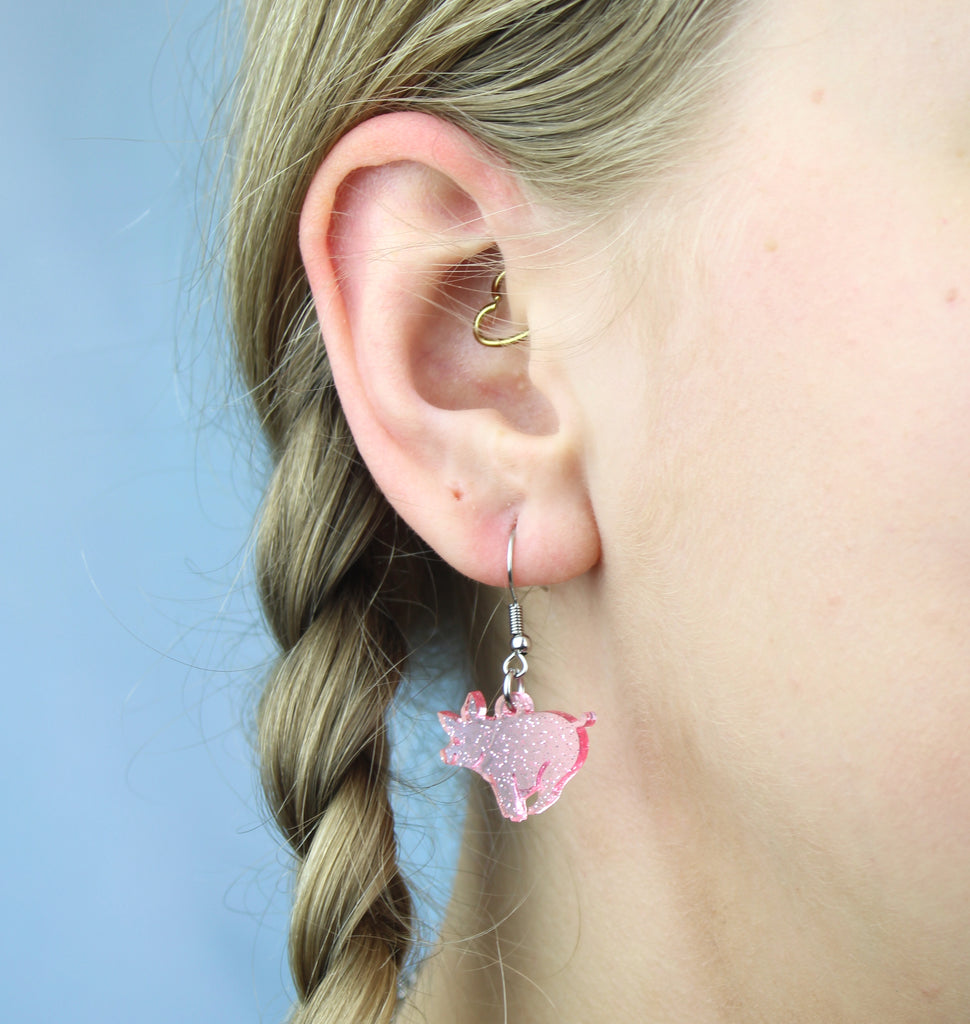 Glitter Piggy In The Middle Earrings - Sour Cherry