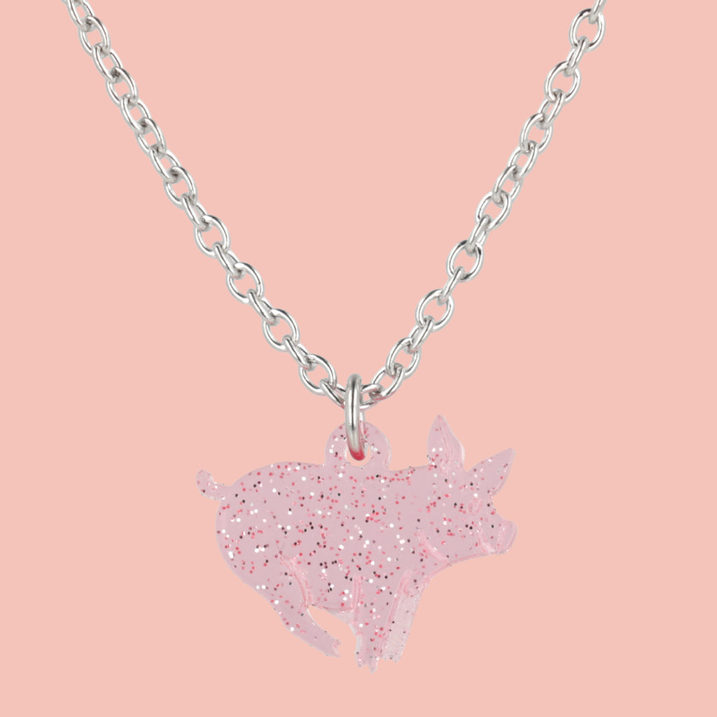Glitter Piggy In The Middle Necklace - Sour Cherry