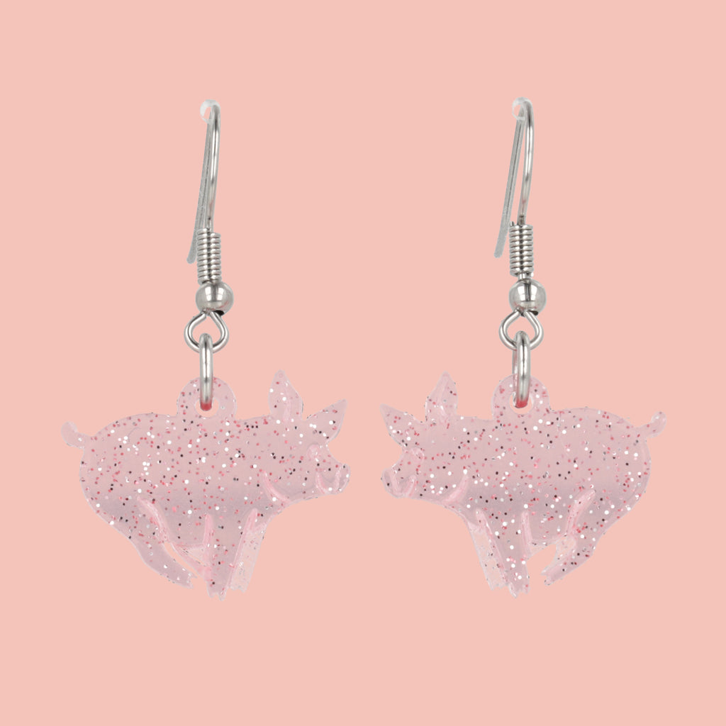 Glitter Piggy In The Middle Earrings - Sour Cherry