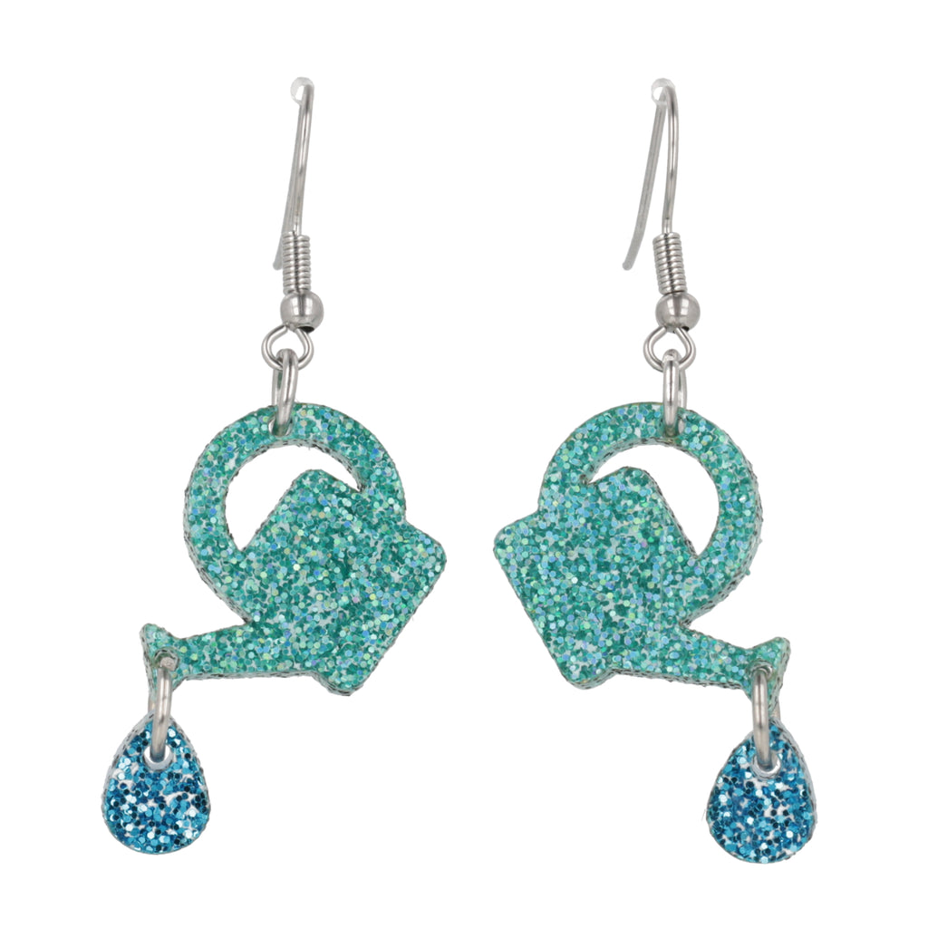 I Wet My Plants! Glitter Watering Can Earrings - Sour Cherry