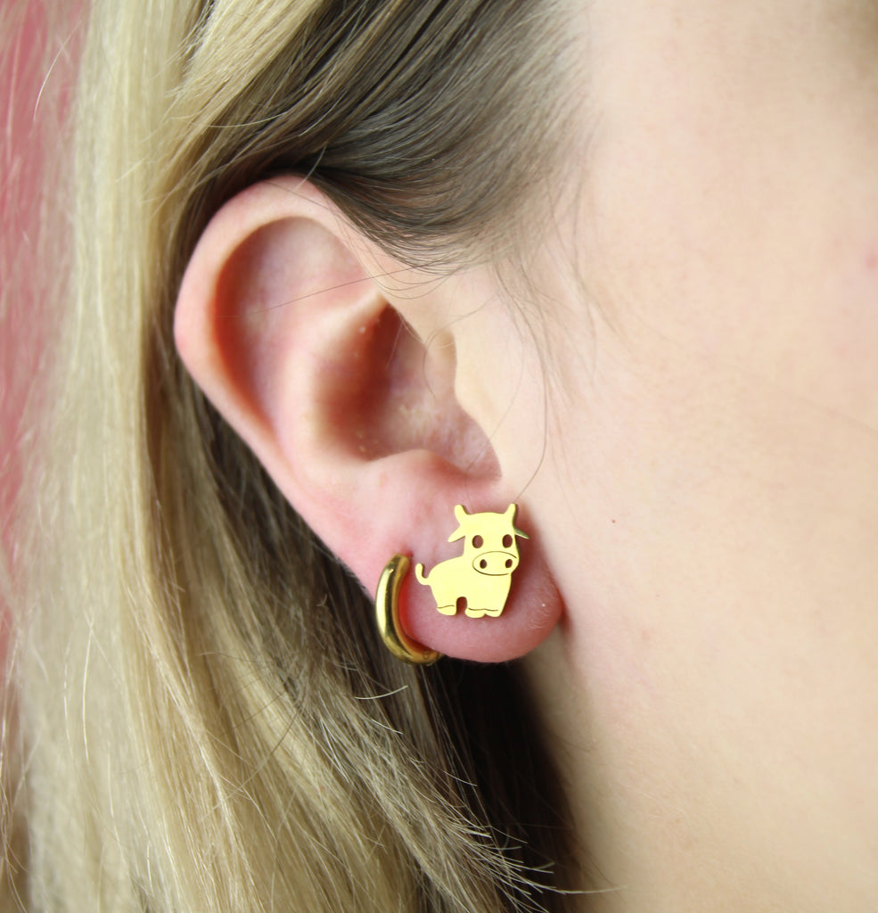 Cow's It Going? Stud Earrings - Gold Plated - Sour Cherry