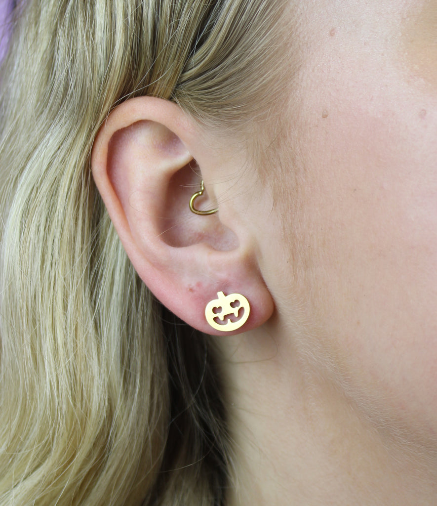 Pumpkin Stud Earrings (Gold Plated) - Sour Cherry