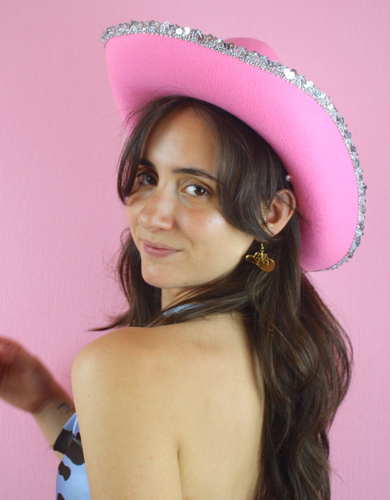 Let's Go Girls Gold Cowgirl Hat Earrings - Sour Cherry