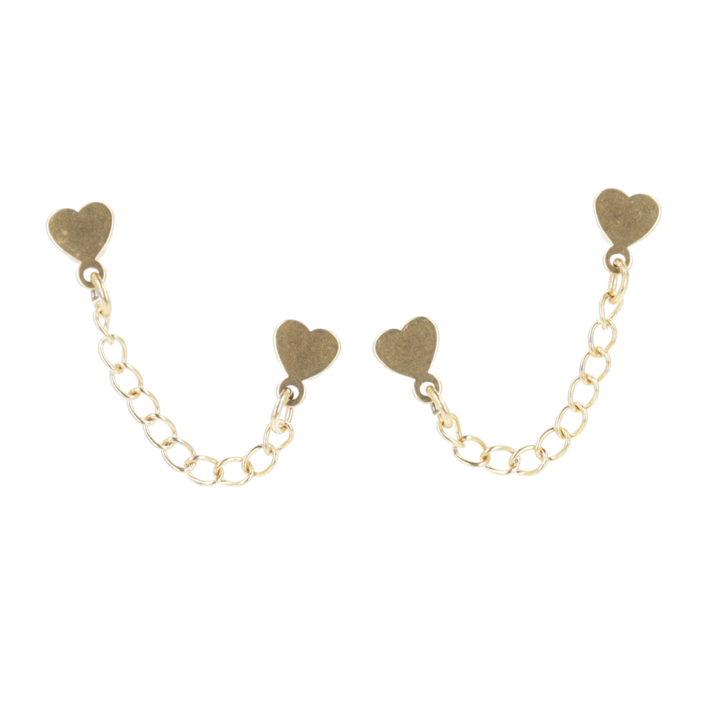 Heart Chain Double Stud Earrings (Gold Plated) - Sour Cherry